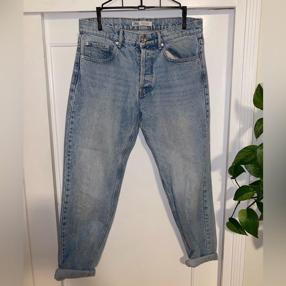 Zara Light Wash Straight Fit Button Fly Jeans